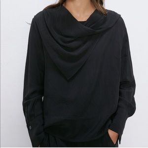 Zara S wrinkle effect scarf collar top